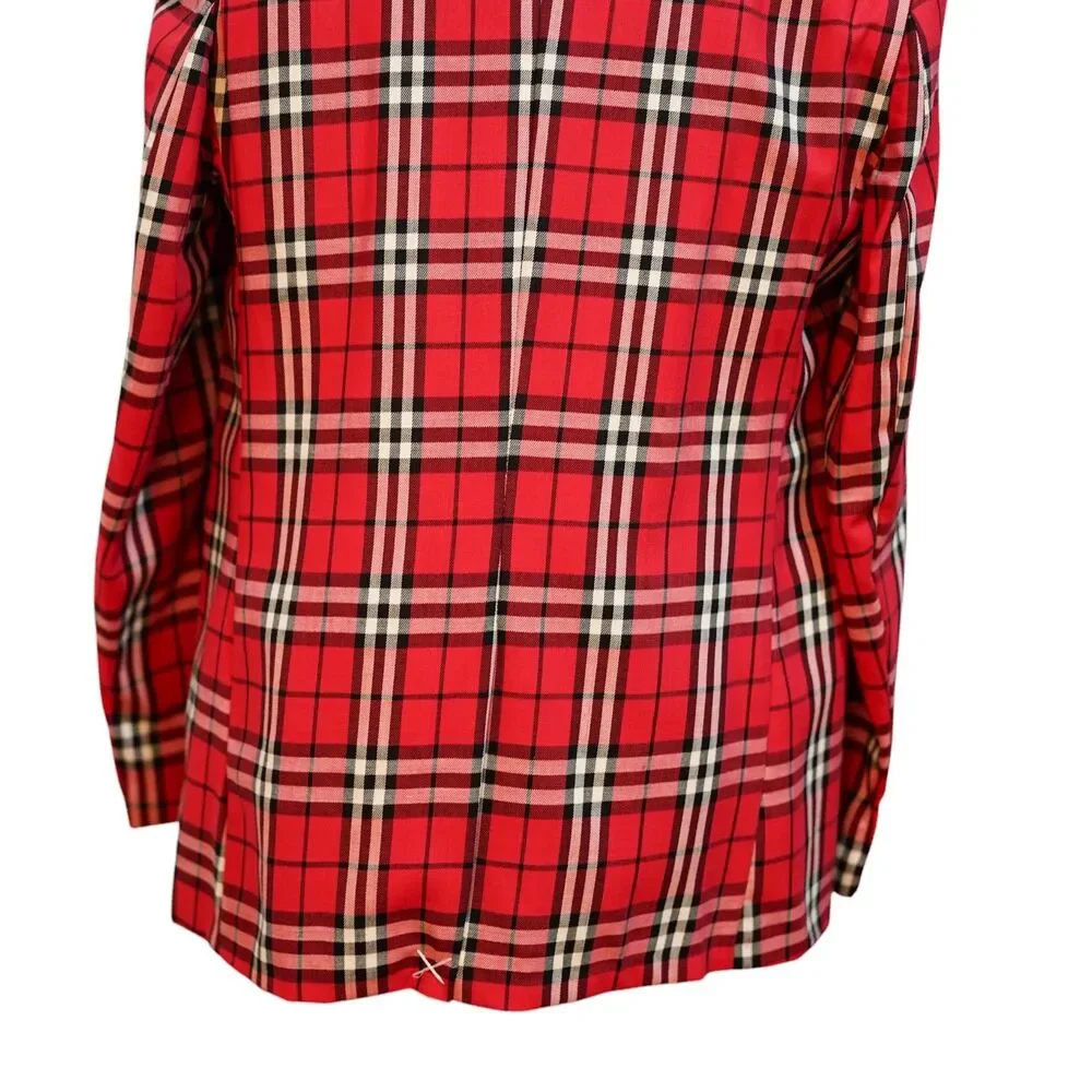 Mens Wool Sport Coat 44R Red Black White Tartan Plaid Blazer 2 Button Classic